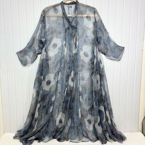 TULSI Blue Printed Chiffon Choga a lightweight, sheer, and soft fabric Size XS